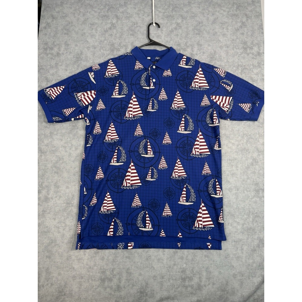 Croft And Barrow Sport Blue American Flag Nautical Polo Size LT Boats America
